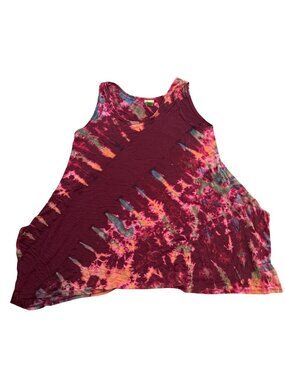 Womens Tie Dye Tank Top Tunic Red Pink Size XL Pullover Stretchy